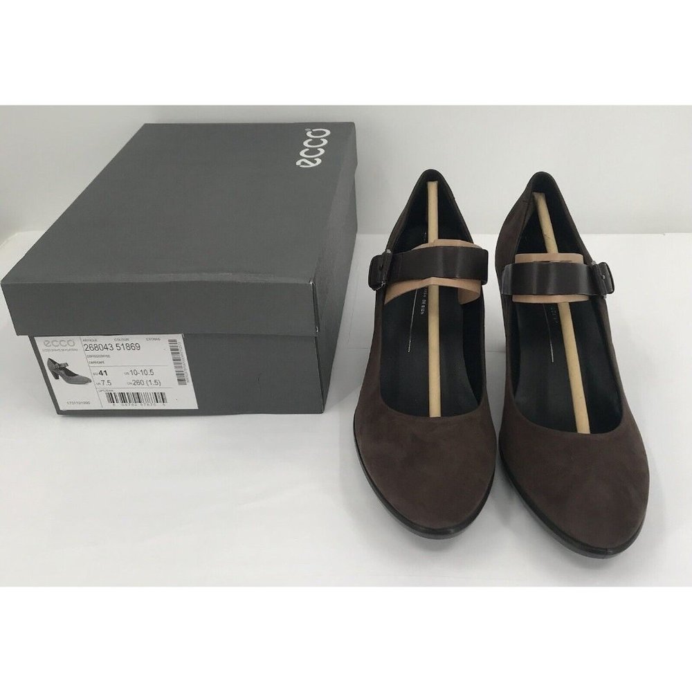 Ecco Shoes Womens 41 Shape 55 Plateau Mary Jane Pump Brown Suede Cone Heels